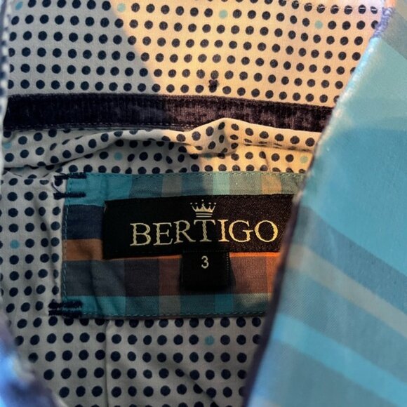 Bertigo 3 Medium Orange Blue Plaid Long Sleeve Button Front Shirt - Picture 4 of 5